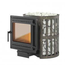 Чугунная банная печь ВЕЗУВИЙ Легенда Ковка 16 (505) с кованым кожухом и панорамной дверцей